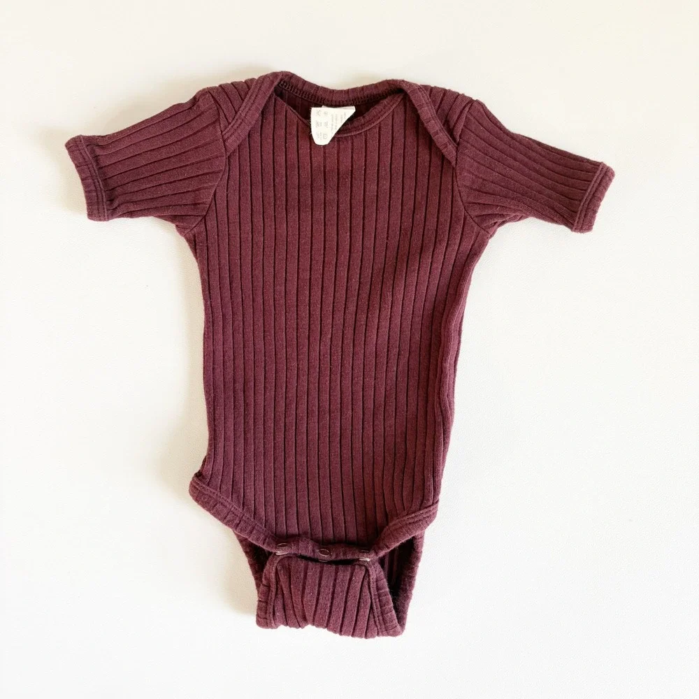 Kate Quinn Baby Girls Bundle Ribbed Organic Cotton Kimono Bodysuit Set Plum 0-3M
